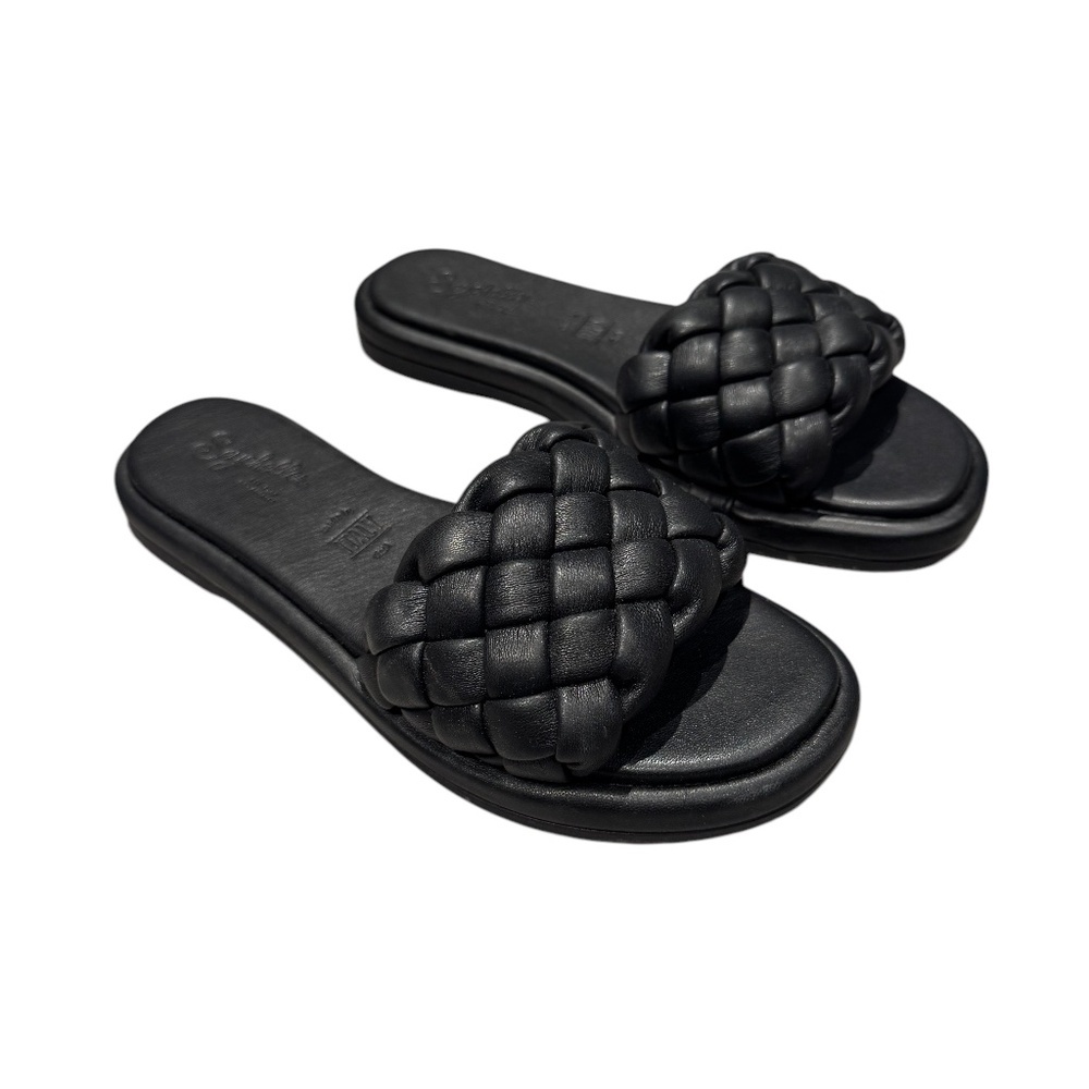 SEYCHELLES black braided leather slide sandals - size 6